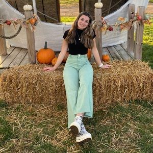 prettiest zara light green wide leg jeans size 0